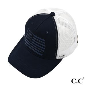New American Flag Trucker Cap Hat Navy Blue/White